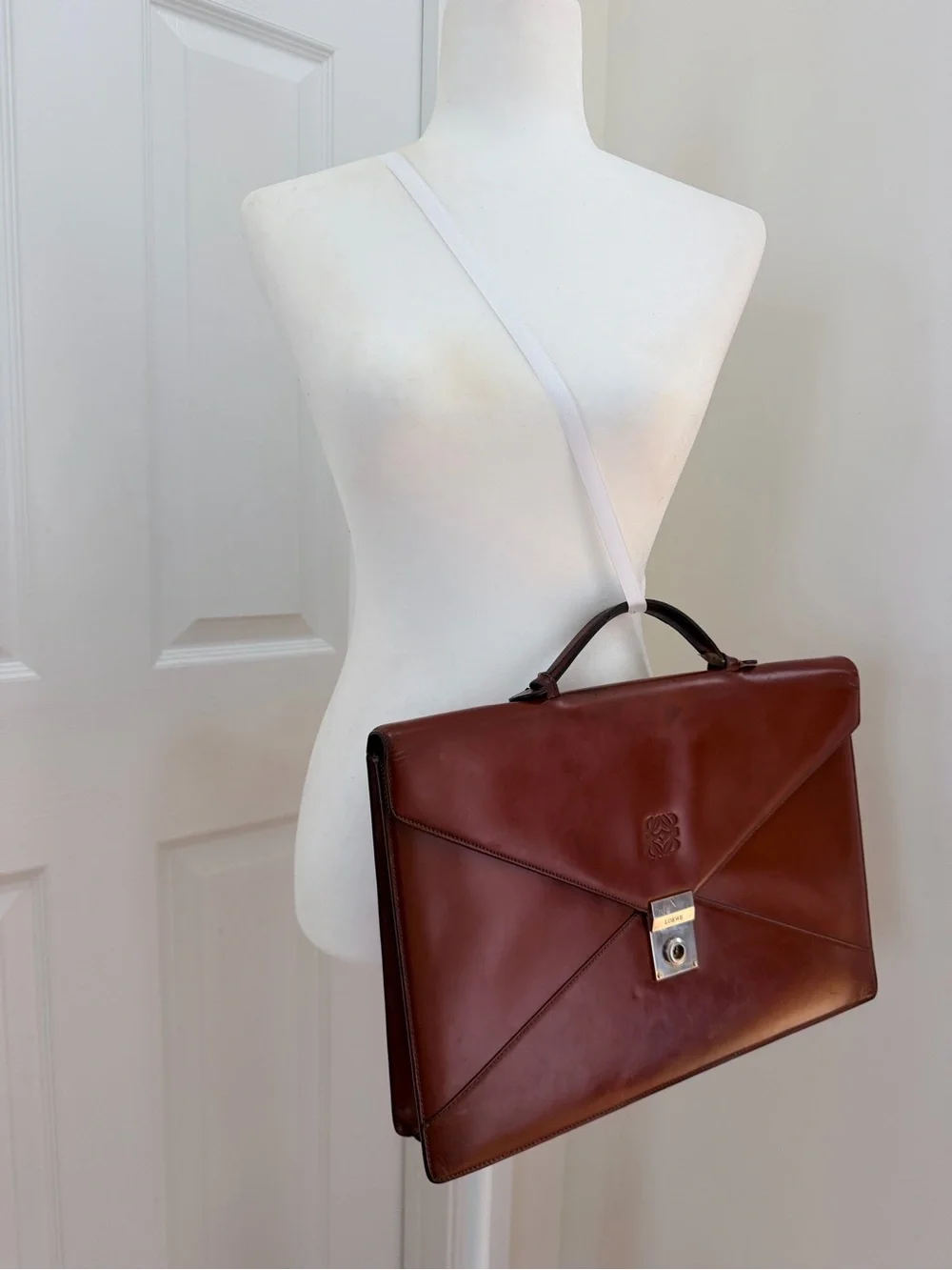 Authentic Loewe Anagram Day Promatico Business Bag Leather Briefcase